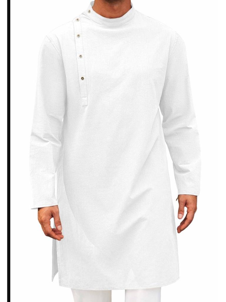 Arabic Style Fashionable Long Men's Shirt - Simple Muslim Robe