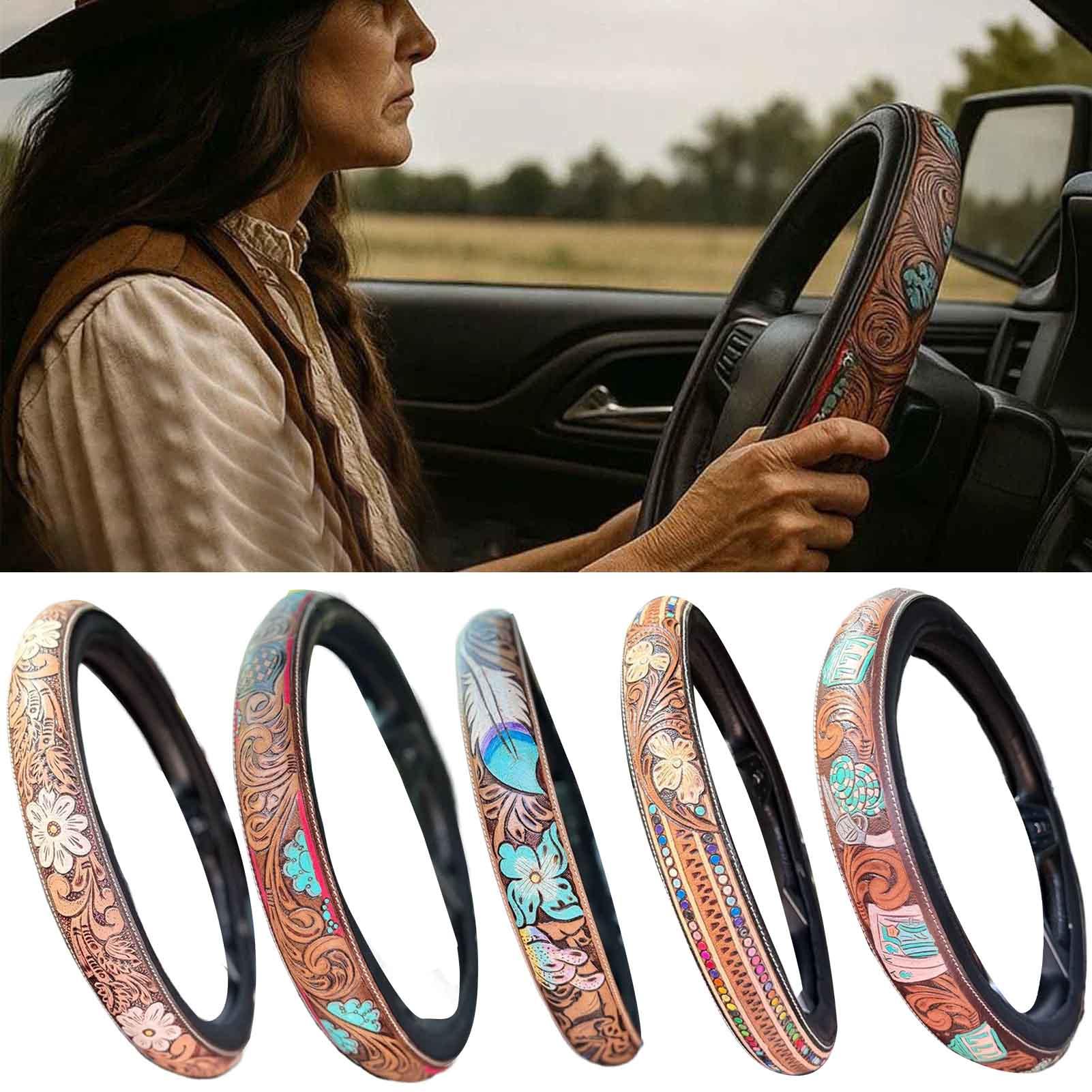 Car Steering Wheel Cover Auto Interior Vintage Cowboy Decor Wear-Resistant Breathable Steering Wheel Cover For Car Truck SUV