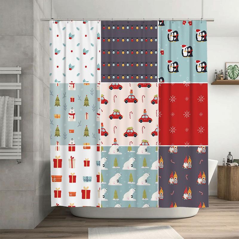 

Tu Christmas Shower Curtain Festive Holiday Decor Farmhouse Bathroom Fabric Waterproof Set With Hooks W60H190(CM)-1 Pcs