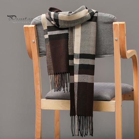 Scarves Men Scarf British Style Classic Plaid Fringed Tassels Soft Keep Warm Faux Cashmere Autumn Winter Adults Long for Riding
