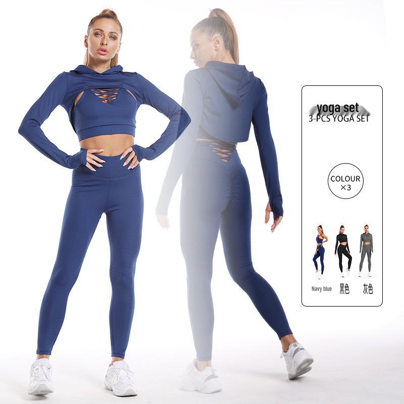 Women's Quick-Dry Hooded Yoga Set: Long Sleeve Top & Peach Butt Leggings
