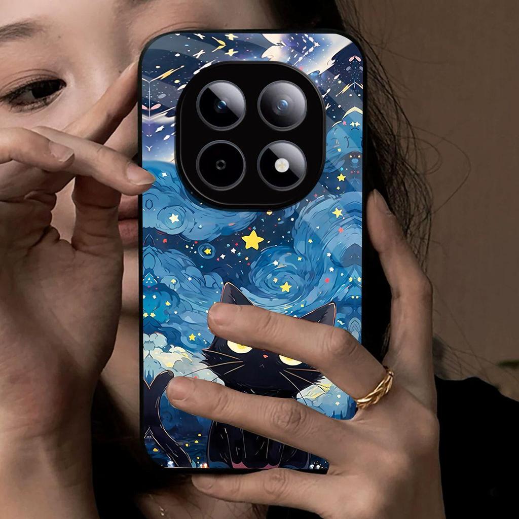 Case for Xiaomi Redmi Note 15 5G POCO M8 Anime Black Cat Starry Cloud Print Phone Cover Acrylic Hard Back Shell With Flexible TPU Edge