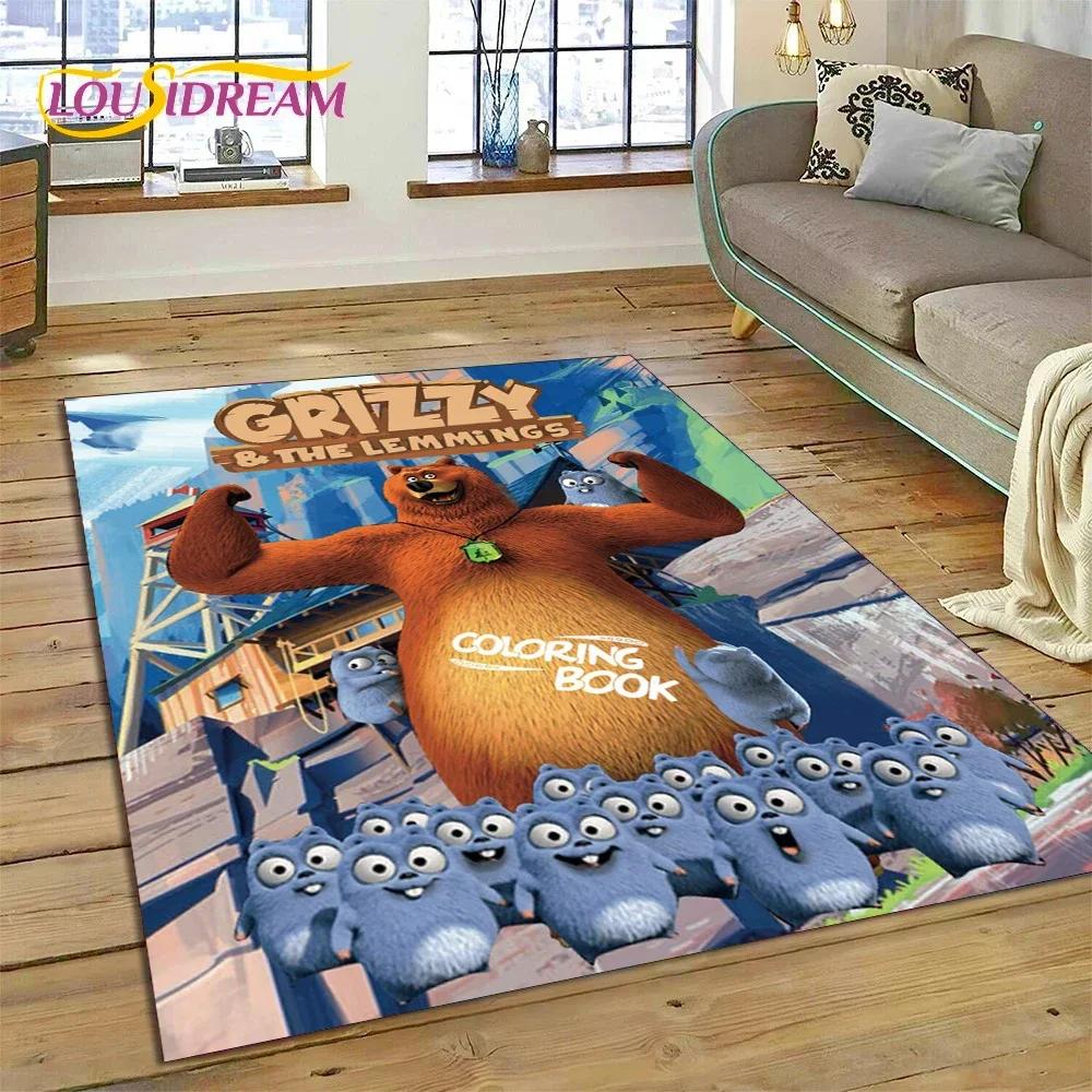 Cartoon Grizzy and The Lemmings Koberec Koberec do ložnice Obývací pokoj Dekorace domácí pohovky, Dětská hra Velká dekorační podložka na podlahu Dárek