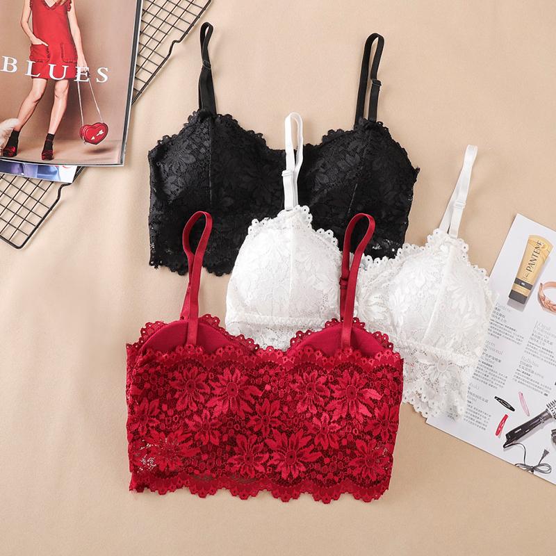 Lace Flower Beautiful Back Bra Wrap Chest Tube Top Padded Anti-exposure Bras Ladies Girls V-neck Camisole Bra
