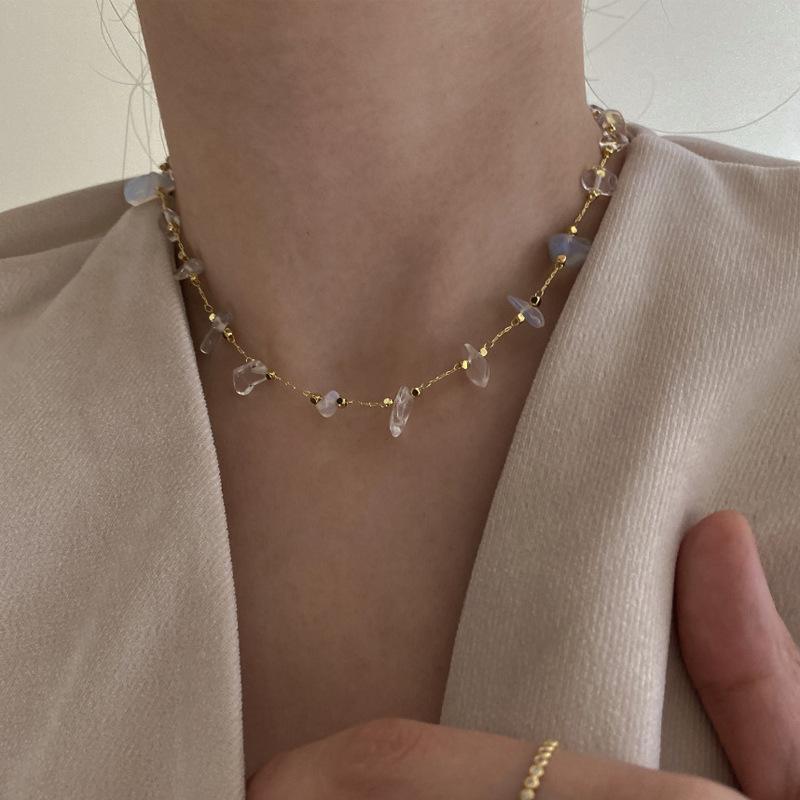 Colored natural stone neck chain necklace cold wind versatile ins wind collarbone chain