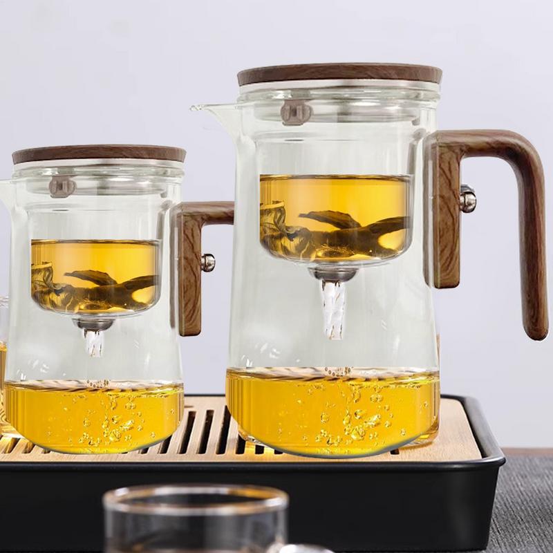 Glass Teapot With Infuser Heatproof Tea Leaves Water Separation Carafe With Wood Handle Anti-Spill Tea Steeper Pot For Apartment