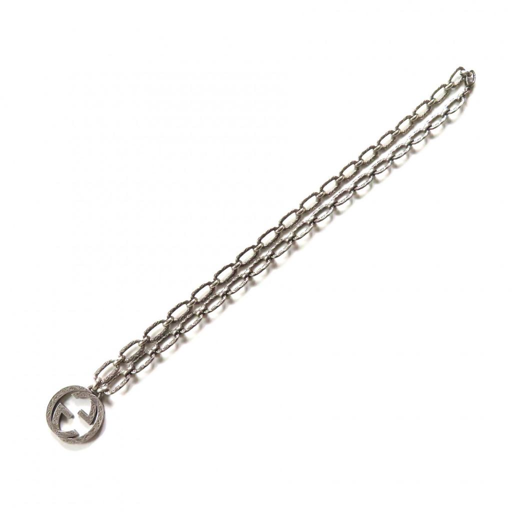 Great GUCCI Necklace Interlocking G Arabesque Long Chain Silver AG925 Women 524890 Used