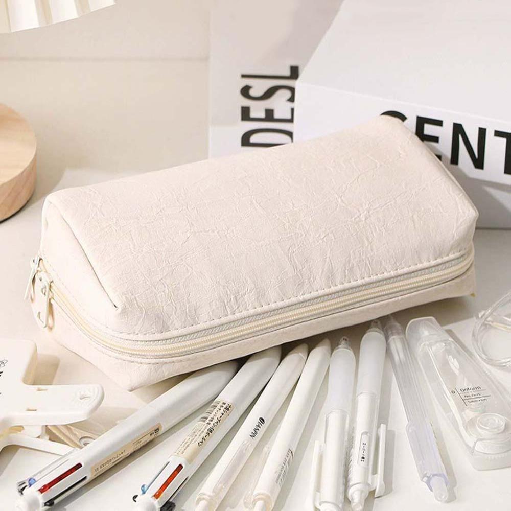 Desktop Storage Big Pencil Bag Cream White Yellow INS Pencil Pouch  School Supplies