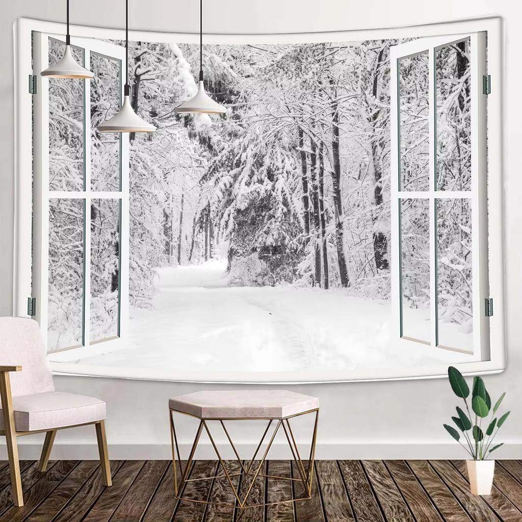 Winter Snow Mountain Forest Tapestry Winter Landscape Snowy Woodland Scene WallMounted Home Decor