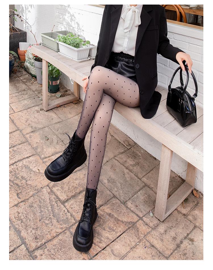 Velvet Warm Polka Dot Pantyhose with Double Layer & Replaceable T-Crotch