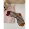 Autumn and Winter Color-blocked Striped Retro Pile Socks, Personalized and Trendy School-style Socks, Pure Cotton Socks for Women