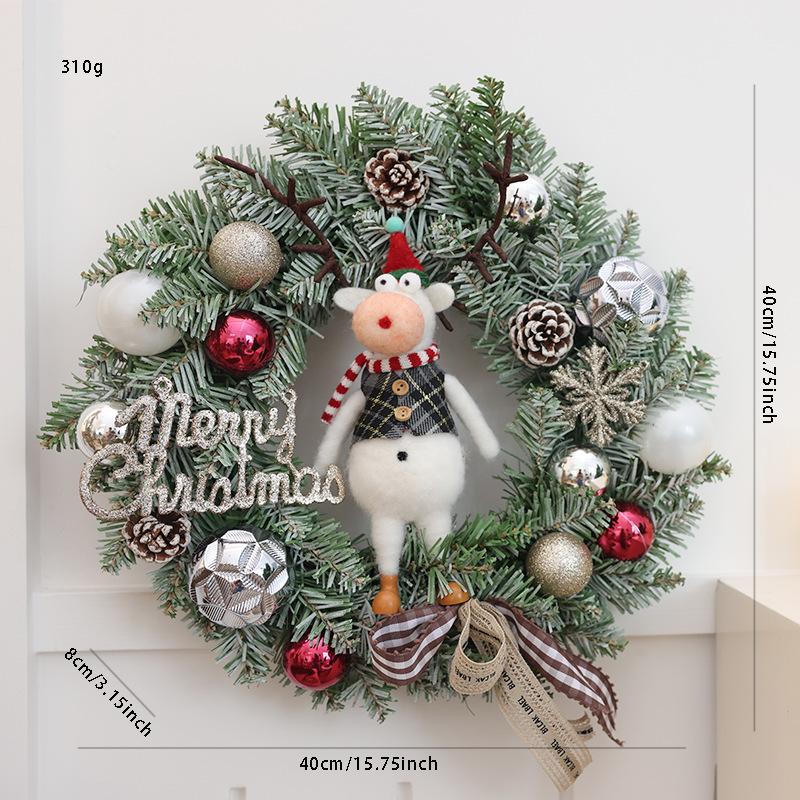 Christmas Wreath 35/40cm Pre-made Door Hanger, Festive Holiday Decoration for Home Entrance Xmas Decor