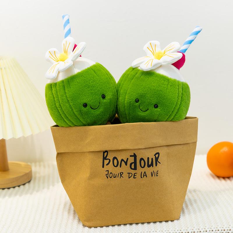 New Creative Cute Summer Coconut Plush Toys Fun Coconut Simulation Doll Table Companion Ornament Afternoon Tea