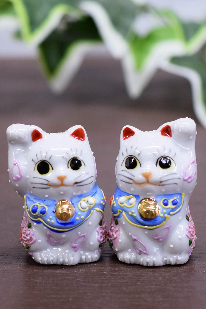 Waza No Kura Ornament Kutani Ware Chibi Lucky Cat Opening Celebration Birthday Present Pair Gift Sakura-chan