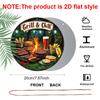 2D Flat, 1pc Vintage Grill & Chill BBQ Metal Aluminum Wall Sign - Round Art for Indoor/Outdoor Decor, Perfect for Rustic Home, Cafe, Bar, Garage