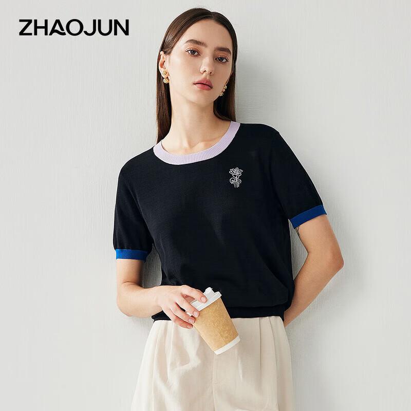Zhaojun Women s Silk Blend Embroidered Knit T-Shirt M