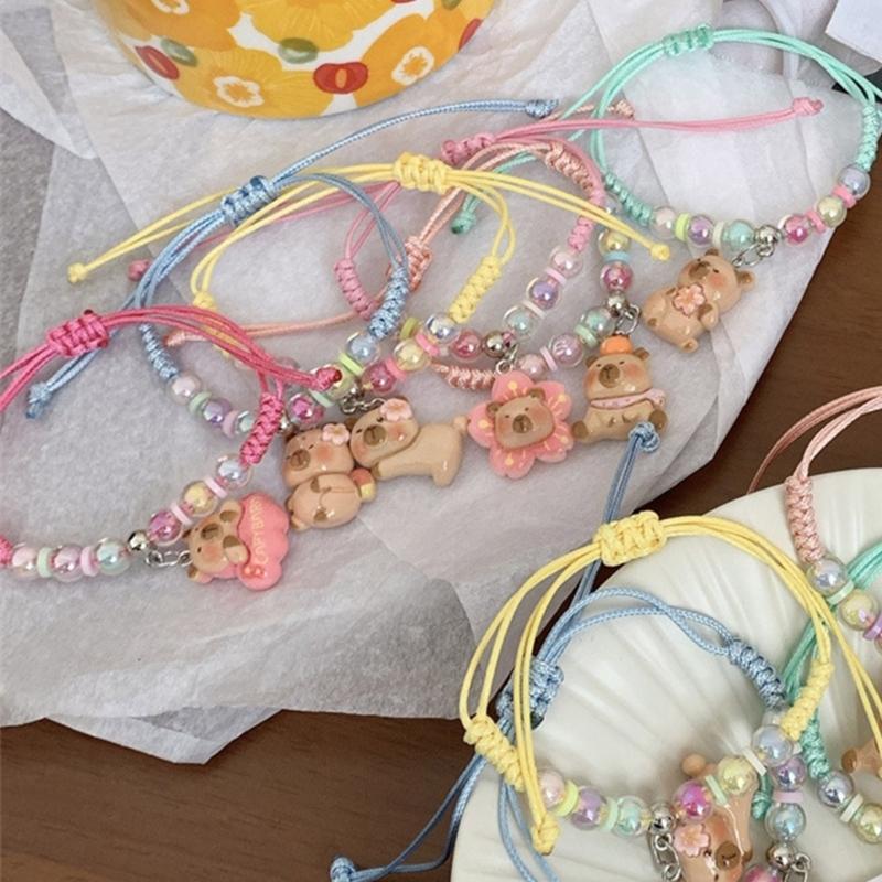 Colorful Macaron Rope Bracelet For Kids With Cute Cartoon Capybara Designs And Adjustable Soft Strap Perfect For Gifts