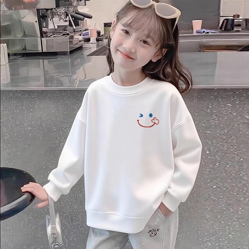 

Girls White Cotton Long-Sleeve Sweatshirt - Lightweight, Loose-Fit, Versatile Print Top for Spring and Autumn. 150 cm