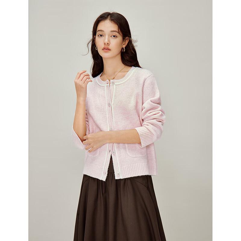 INMAN Women's Petite Chic Round Neck Knitted Cardigan