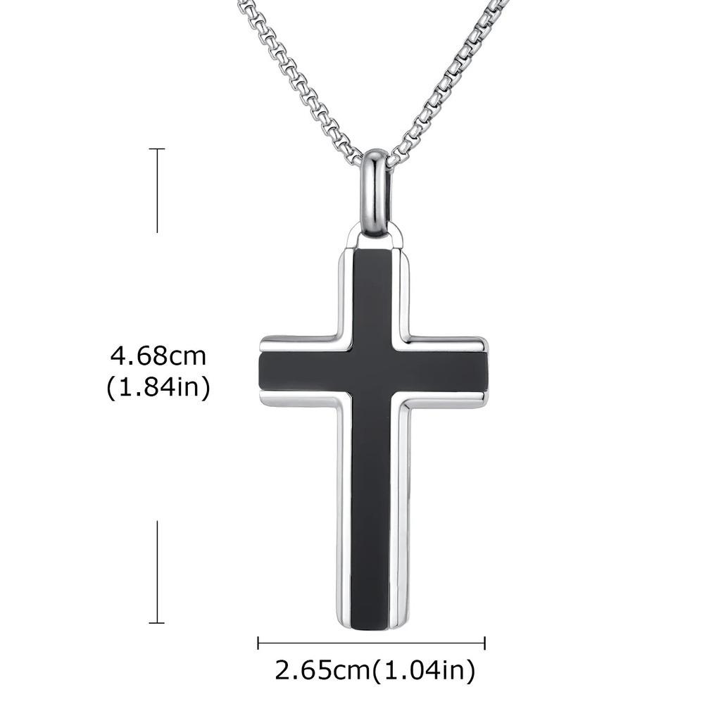 Vnox Stainless Steel Cross Pendant Necklace for Men Boys, Turquoise Black Onyx Tiger Eye Cross Box Chain Valentines Day Gifts