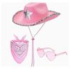 Feather Edge Letter Cowboy Hat Sequins Pink Western Rough Edge Cowboy Hat Glasses Square Towel Three-piece Set