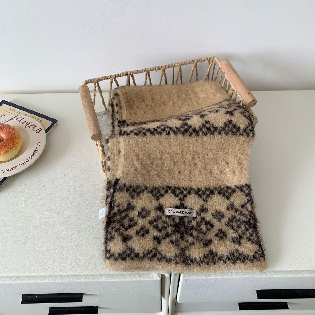 Fair Island Style Fashion Geometric Double-sided Knitted Scarf Women's Autumn and Winter Warm Retro Versatile Scarf Windproof and Cold-proof Men