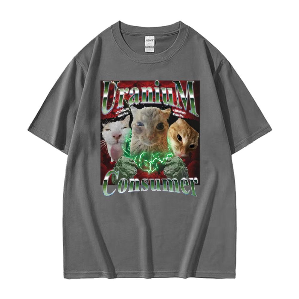 Lustiges Uran-Konsumenten Chaotische Katze Meme T-Shirts Herren Damen Harajuku Mode Retro T-Shirt Sommer 100% Baumwolle T-Shirts Streetwear
