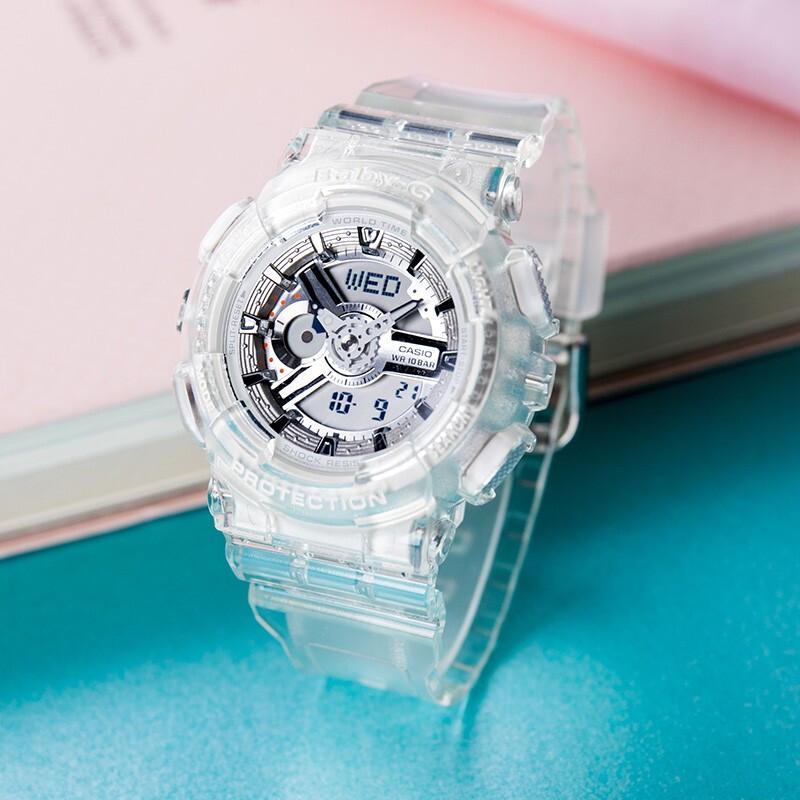 Casio G-Shock Summer Cool Transparent Ice Tough Series Ice Cream Pink Quartz Movement Watch Unisex Watches Black GA-700SK-1A+BA-110CR-7A
