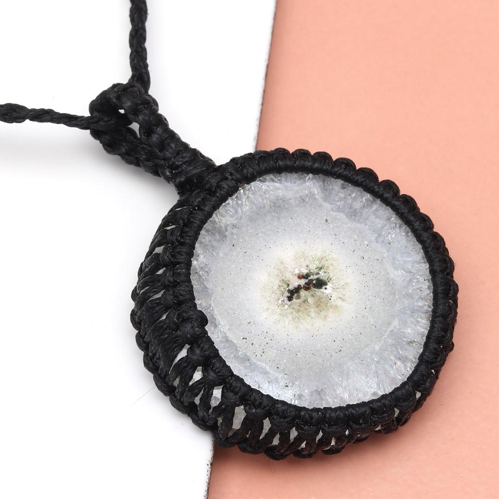 Silver Solar Drusy Gemstone Gift For Friend's Macrame Jewelry Pendant