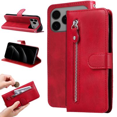 For iPhone 17 Pro Max PU Leather Cases with Zipper Pocket Wallet Phone Cover Stand