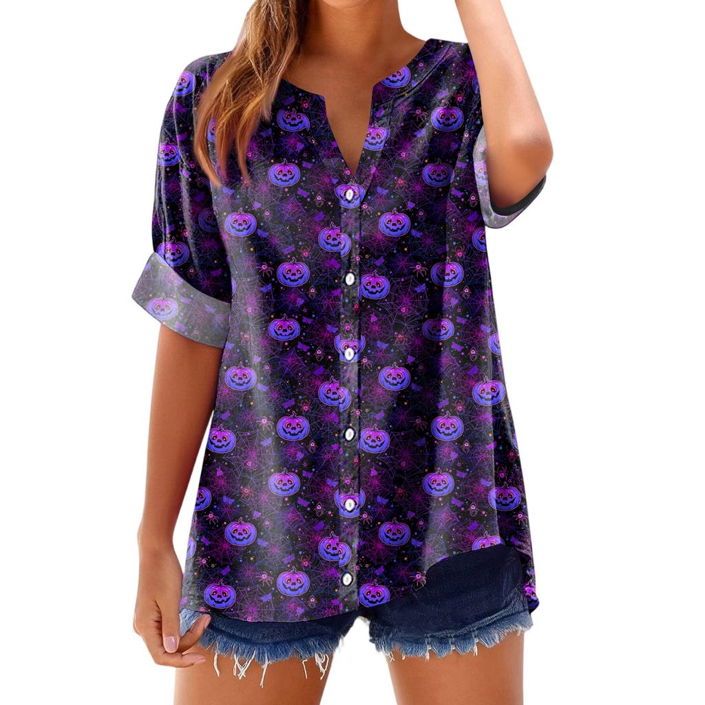 Women's Fashionable, Casual, Comfortable, Loose-Fitting Halloween Print Top