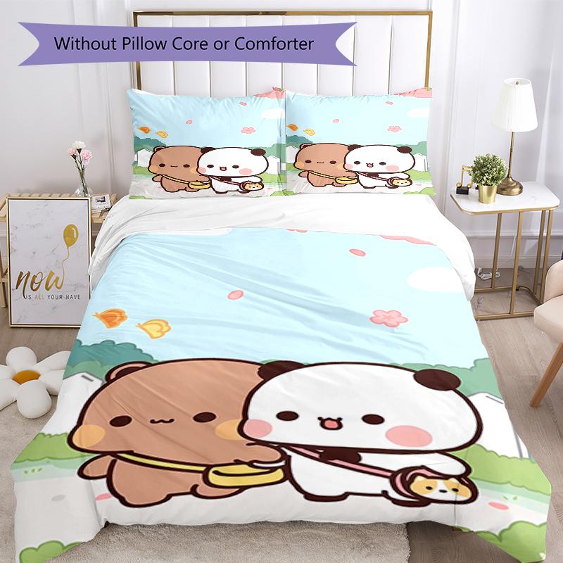 3pcs Yier BuBu Bear1 Design Cover Set - HD Printed Bedding with 1 Cover and 2 Pillowcases - Perfect for Home and Dorm Decor