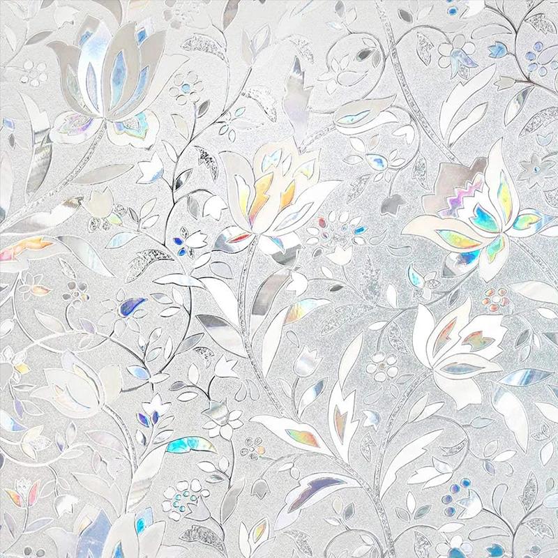 

30-75 см защитная пленка для окон радужная наклейка на окно статическая липкая 3D матовая виниловая наклейка на стекло прозрачная антибликовая пленка для ванной комнаты 45x100cm тюльпан