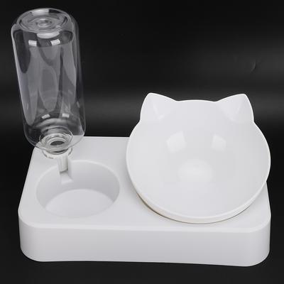 Pet Double Food Feeder Water Drinking Bottle 15 Degrees Tilted Neck Cat Dog Feeding Bowl