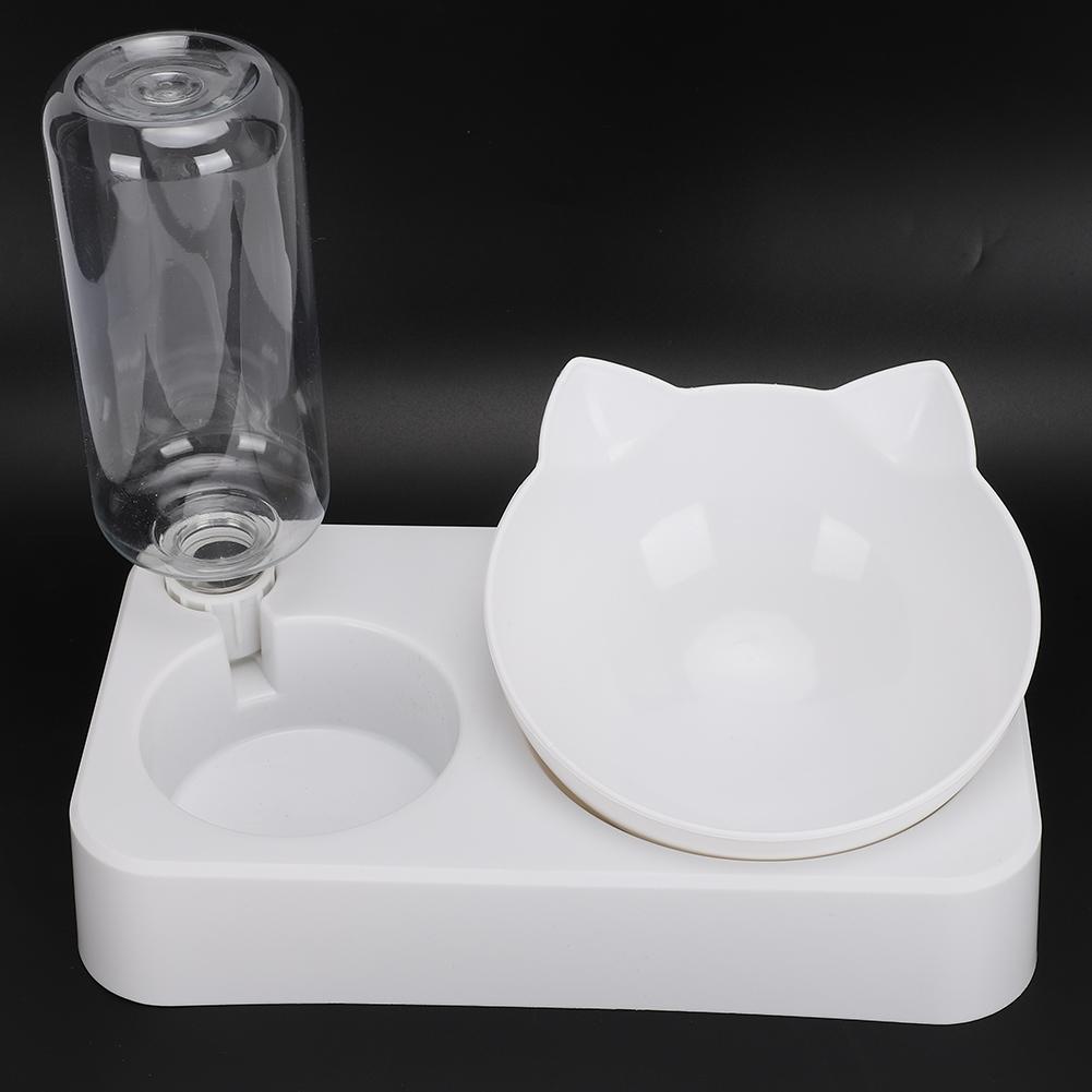 Pet Double Food Feeder Water Drinking Bottle 15 degrees Tilted Neck Cat Dog Feeding Bowl