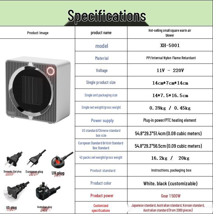 Mester 500W Ceramic PTC Low Power Heater - Intelligent Household Warm Air Blower