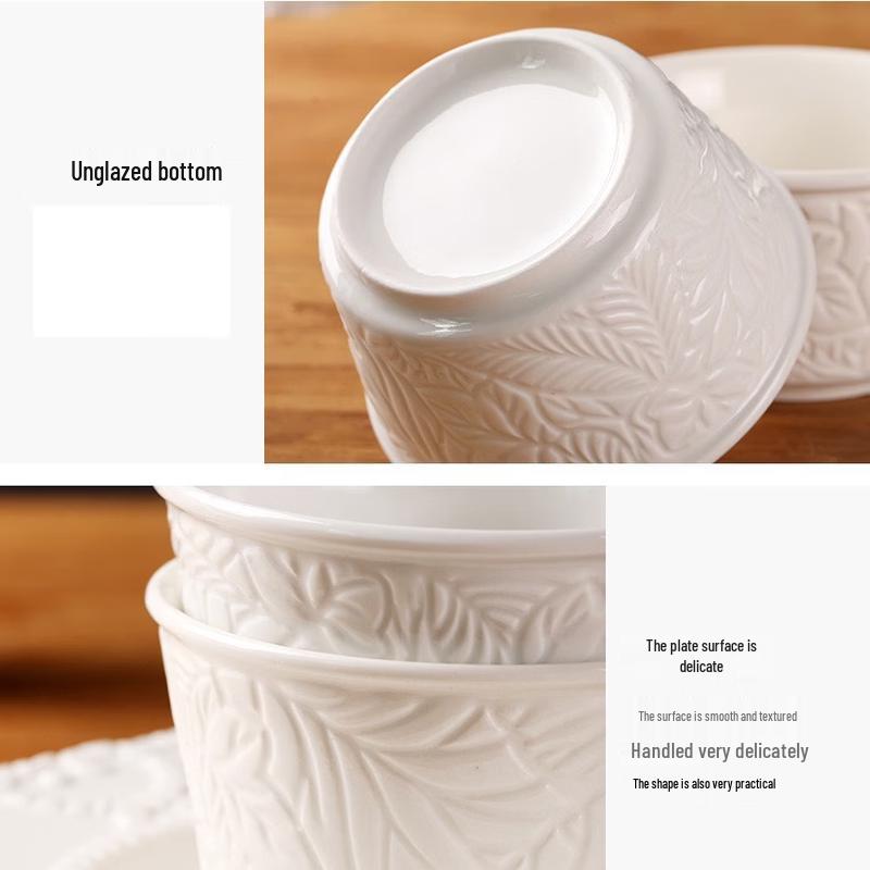 

ZISIZ French White Baroque Embossed Ceramic Soup Bowls (Set of 6)