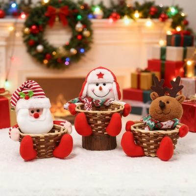 Christmas Decoration Candy Basket Elk Snowman Santa Claus Fruit Basket Wicker Basket Kid Gift Tabletop Decoration Storage Basket