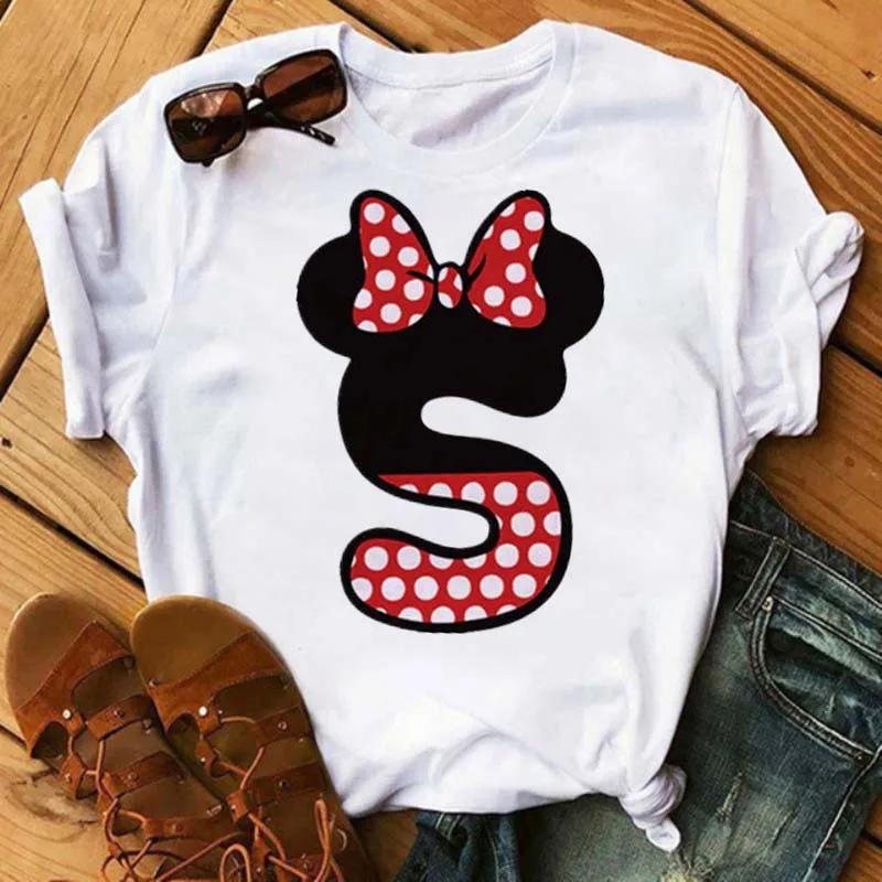 Süßes Disney T-Shirt Cartoon Mickey Maus Damenbluse Damen Oberteile Buchstabendruck T-Shirt Minnie Weißes T-Shirt Locker Mädchen Hippie Kleidung