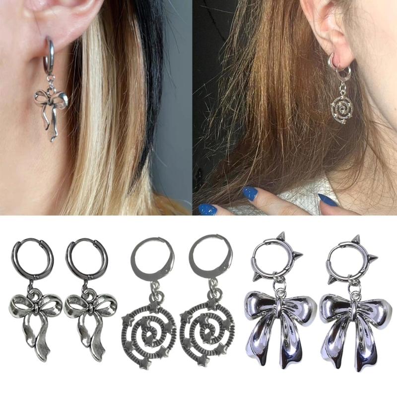 Sweet Cool Bowknot/Thread Star Pendant Earrings Fashion Hoop Earrings Jewelry