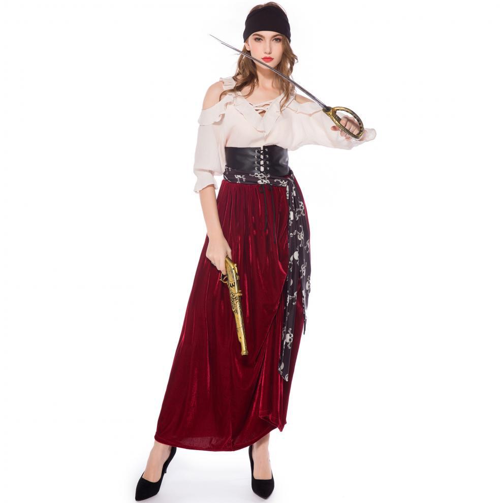 M-XL Female Pirate Queen Cosplay Costume Opera Drama Captain Stage Outfit