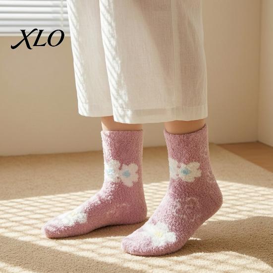 Thickened Fluffy Winter House Socks Coral Fleece for Women, Soft Thermal Crew with Non-Binding Extra Loose Ankle Top, Fuzzy Sleep Cute Prints