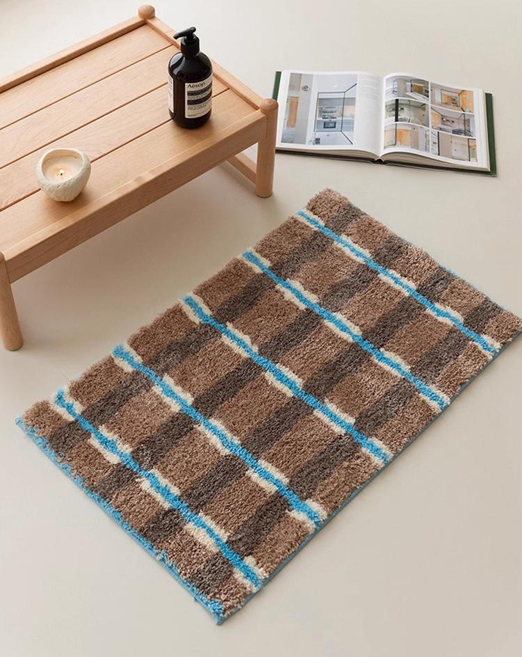 Fluffy Tufting Bathroom Mat Maillard Grids Bathmat Rug Carpet Entrance Doormat Floor Anti Slip Pad Aesthetic Home Decor 45x75cm