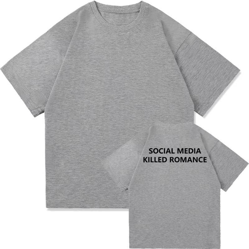 2025 Social Media Killed Romance Summer T Shirt Women Aesthetic Valentine's Print T-Shirt Couple Cotton Tee Tops Clothing Tees