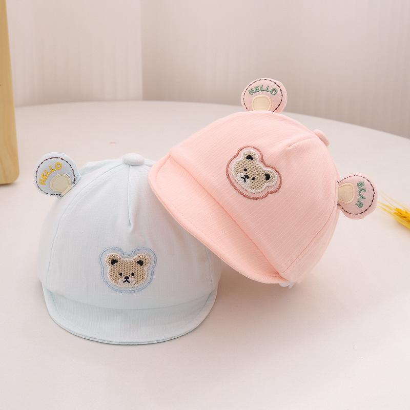Cute Bear Baby Baseball Cap Breathable Soft Cotton Newborn Boys Girls Peaked Cap Cartoon Casual Travel Infant Sun Hats