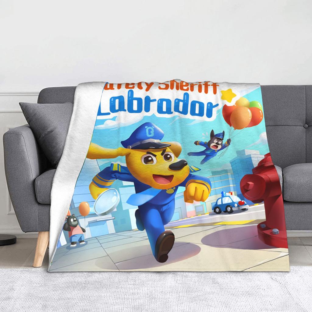 Coperta Sheriffo Cane Labrador Pile Cartone Animato Calda Plaid per Biancheria da Letto Divano Tappeto da Letto