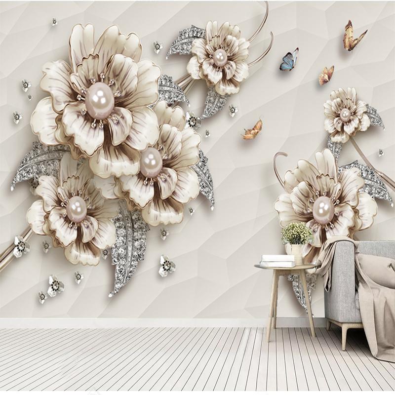 

Фотообои, 3D ювелирные изделия, цветы, гостиная, диван, ТВ, фон, настенные фрески, обои, домашний декор, Papel De Parede