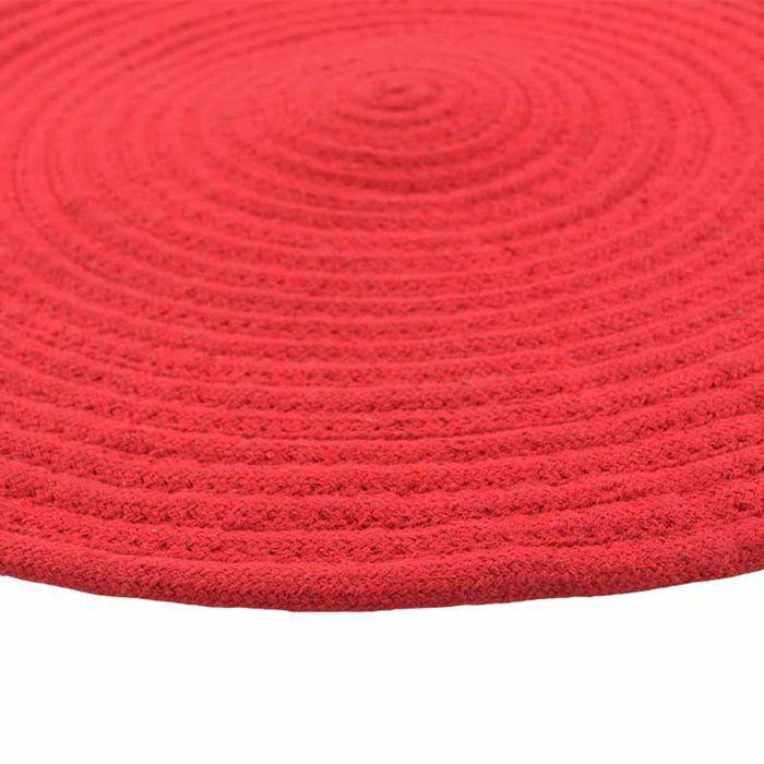 Tapis en coton réversible effet cordage rouge diam.70