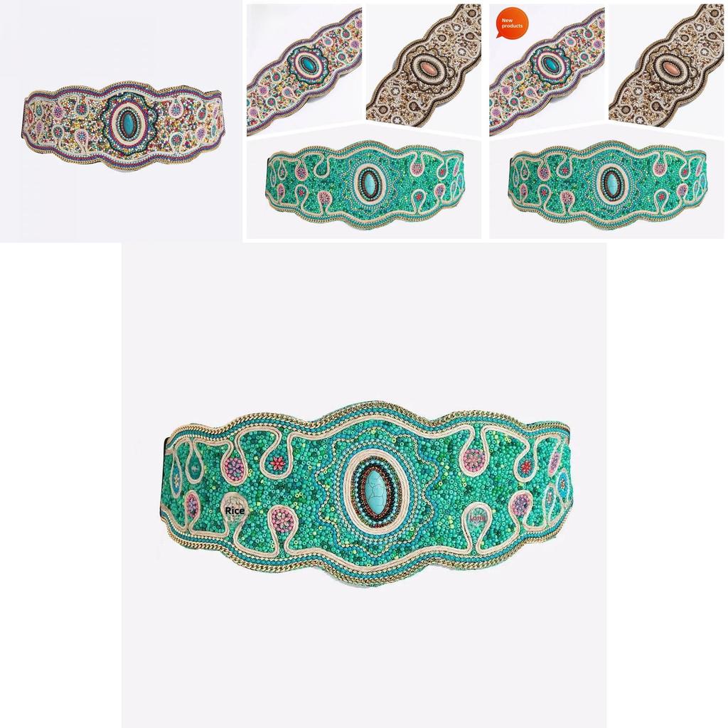 Bohemian Ethnic Beaded Waist Belt With Rhinestone Accents For Vintage Festival Look
