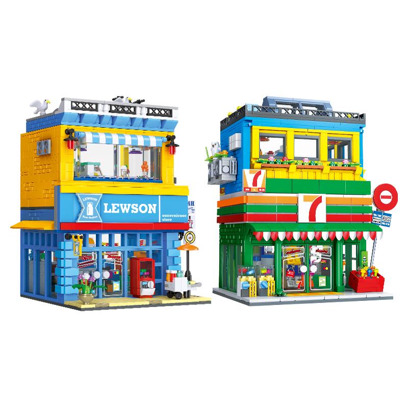 1263+PCS Street Scene Convenience Store MOC Building Blocks Small Particle DIY Model STEM Educational Toy Kids Birthday Gift